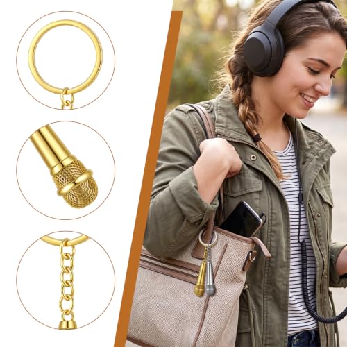 Image of Sureio Mini Microphone Music Keychain Retro Sound Pendant Keyring Charm Microphone Music Key Chain for Singer Gift