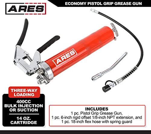 Ares 53014 - Pistol Grip Grease Gun - Includes 18-Inch Flex Hose With Spring Guard And 6-Inch Offset Extension - 4500 Psi Working Pressure Rating #TOP1