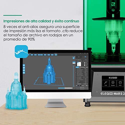 ELEGOO Mars 2 Impresora 3D con LCD Monocromático 2K de 6.08 Pulgadas, Impresión muy Rápida y Precisa, Impresora 3D Resina con LCD de Fotopolimerización UV, Tamaño de Impresión 129 * 80 * 150mm