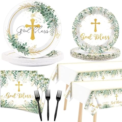 98pcs God Bless Baptism Tableware Set Cover