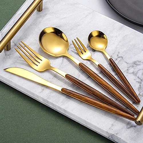 Silberbesteck-Set, 20/30-Teilig, Für Küchengeräte, Spülmaschinenfest, Mit Holzgriffen, Für Abendessen, Dessert, Kaffee Und Mittagessen, 20-Teilig
