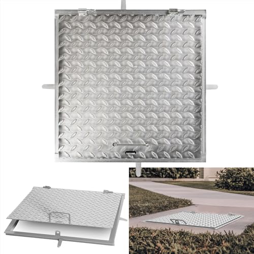 STREND PRO Schachtabdeckung 50x50 cm - 3mm Metall Schachtdeckel 500x500 | Begehbar, UV-beständig, Abschließbar | Robuste Riffelblech-Oberfläche, Verzinkte Kanalabdeckung, Deckel mit Rahmen