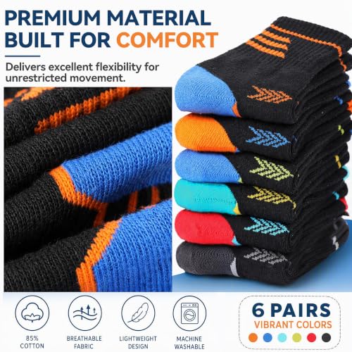 Image of Welwoos 6 Pairs Kids Boys Girls Socks Athletic Basketball Youth Sport Crew Cotton Breathable Soft Socks