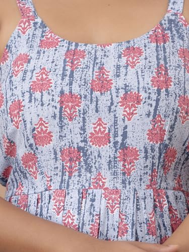 Image of feranoid Women Cotton Printed Sleeveless Strap Peplum Top