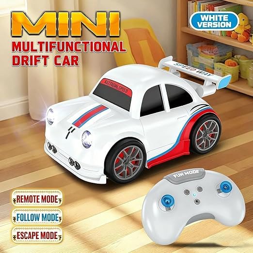 SANTALON Cartoon Mini Watch RC White Car Toy for Kids | USB Rechargeable Wrist Remote Control Racing | 2.4GHz Drifting RC Car with Lights, 360° Rotation, Follow & Escape Mode | Boys & Girls Toy 3