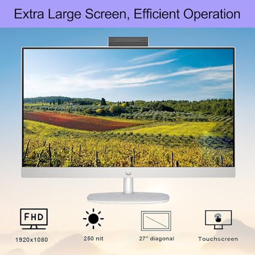 Image of HP 27 inch FHD Touchscreen Intel Ultra 7 AI All-in-One Desktop, 27 inch FHD Touchscreen, Intel Ultra 7 255U, 32GB DDR5 RAM, 2TB SSD, Wired Keyboard & Mouse, Wi-Fi 6, Win11 Home, Bundle with 64GB Flash Drive
