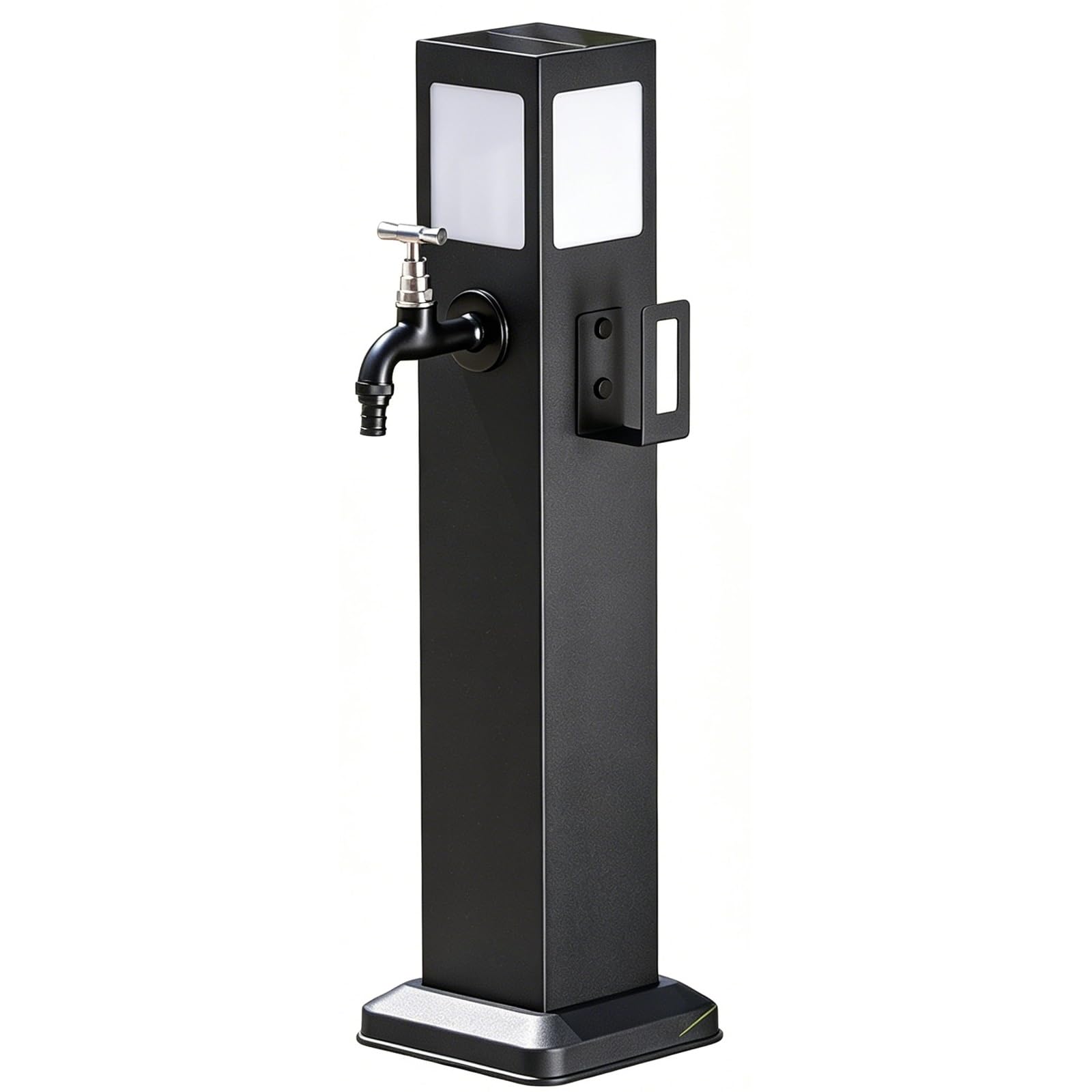 Yangllyj Black Garden Water Column Solar, Freestanding Water Hydrant With Frost Proof Spigot And Hose Holder For Backyard Or Patio