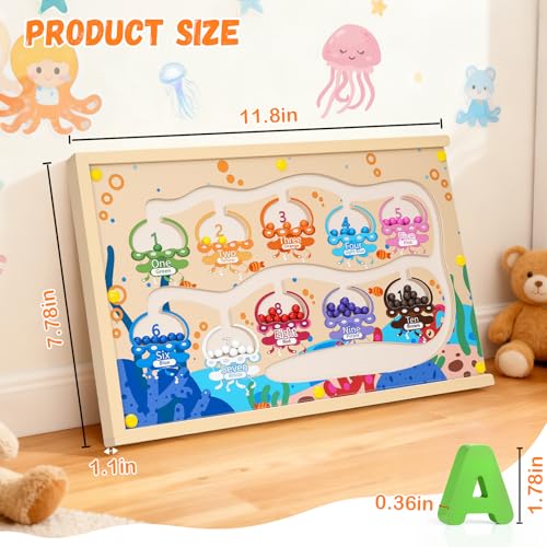 LIOKLICK 4-in-1 Magnetic Color and Number Maze Toys Box with Alphabet Puzzles Drawing Board, Wooden Storage Montessori Toy for 3-5 Year Old, Toddlers Educational Learning Toy Gifts for Kids Boys Girls — view 6