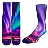 Benefeet Sox Mens Crazy Funny Cool 5D Print Novelty Design Mid Crew Tube Socks Fun Patterned Galaxy Cotton Dress Socks Gift for Men Kids Teens Boys Adult, Purple Aurora