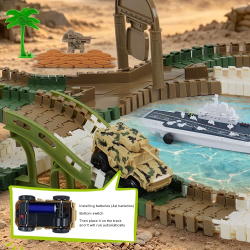 Image of Military Race Car Track Set, 240+ PCS Army Track Toy for Kids Ages 3-7