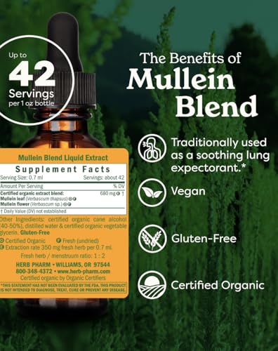 Herb Pharm Certified Organic Mullein Blend Liquid Extract for Respiratory System Support - 1 Ounce - Thumbnail 2