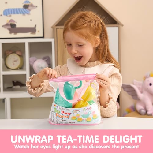 JOYIN Teeservice Kinder Set,Spielküche Zubehör,Tee Set Teeparty Kinderküche Kindergeschirr Rollenspiele Geschenk für Kinder ab 3 4 5 6 Jahren,Pretend Play,Teeparty