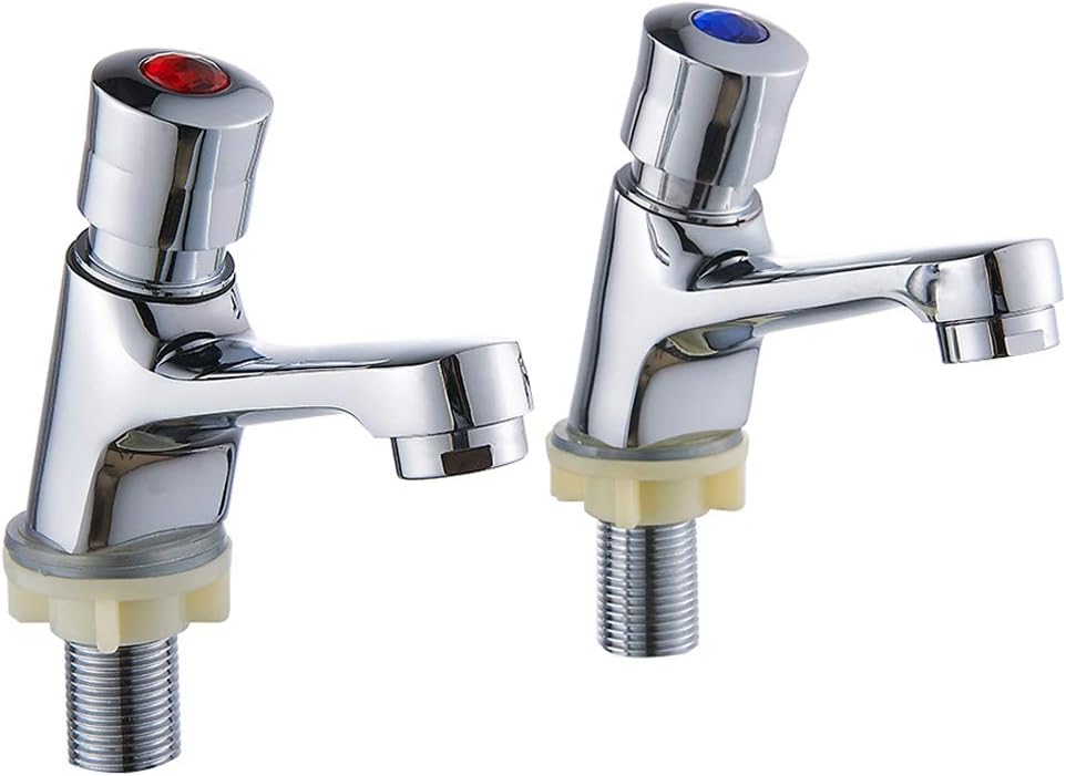 1Pair Self Closing Bathroom Basin Sink Taps of Hot and Cold Non Concussive Basin Taps for Home Hotel Public Toilet