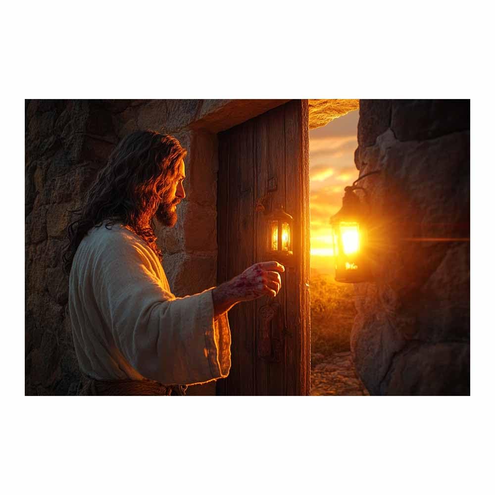 ZAMAEIU Jesus Canvas Wall Art Knocking by thes Door large mural decoration,Catholic home decor for Church Office Living Room Bathroom Inspiration Room(orange)-30x50cm Unframed