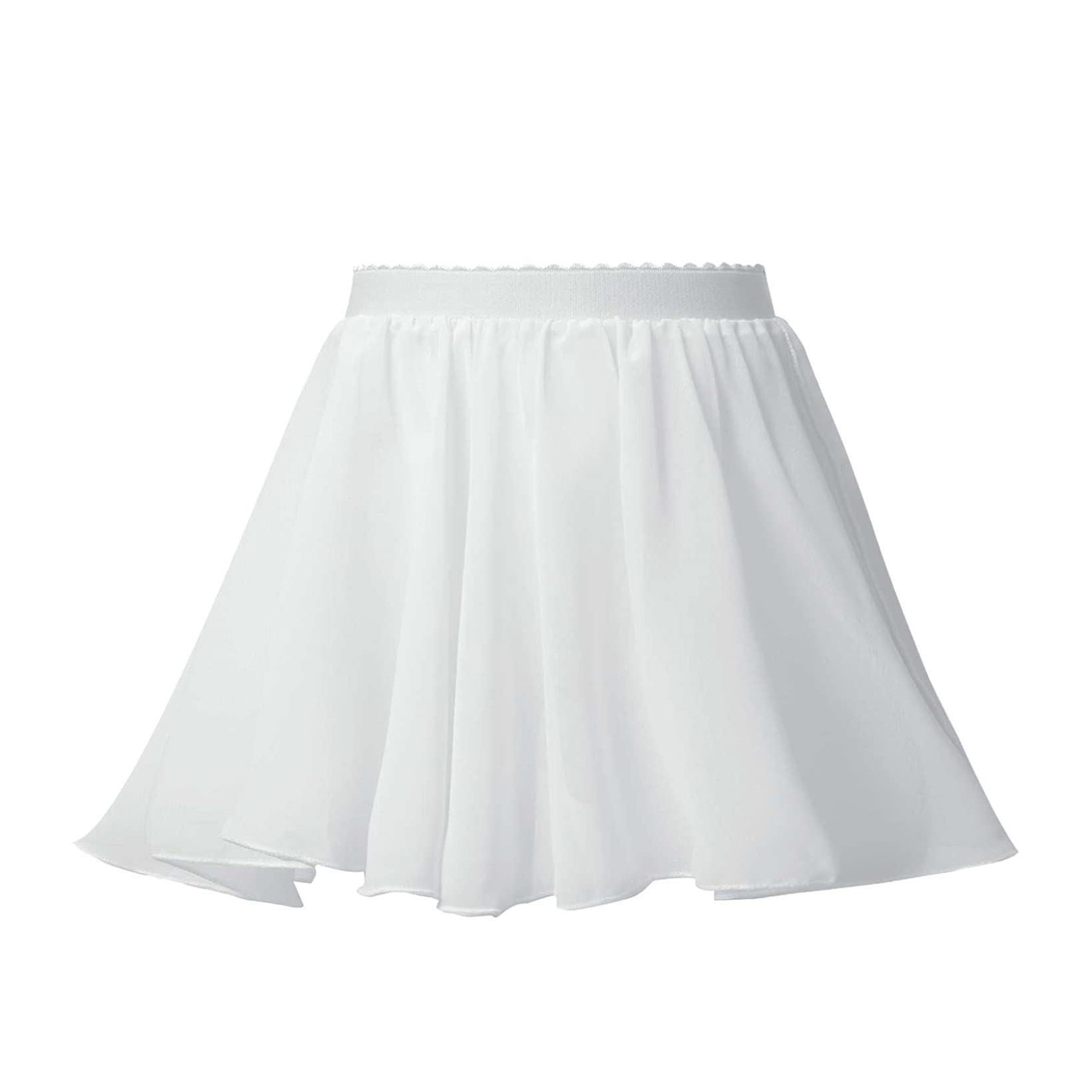 JanJean Kids Girls Ballet Dance Chiffon Wrap Skirt Elastic Waist Ballerina Flared Casual Mini Skater Skirt Dancewear White 11-12 Years