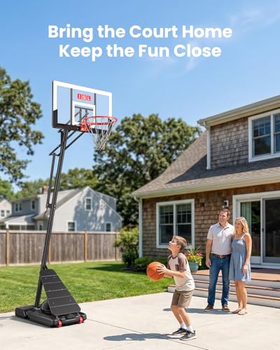 Image of IGL Basketball Hoop Outdoor 40 /44 /47 Inch, Height Adjustable 5.3-10 FT, Portable Basketball Goal with Shatterproof Backboard for Kids Teens Adults, Backyard Driveway