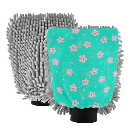 Hezely Beautiful Flowers Car Wash Mitt, 2PK Scratch Free Lint-Free for Car Washing and Detailing