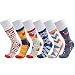 WEILAI 6 Pack Mens Hit Color Geometry High Cotton Print Pattern Luxury Funky Design Crew Dress Socks