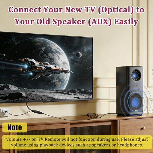 Image of 192KHz DAC Optical to 3.5mm Converter, Optical Audio Cable to AUX Adapter, Unidirectional Digital to Analog SPDIF to Aux Converter for Connecting TV (Optical) to Speaker & Headphone