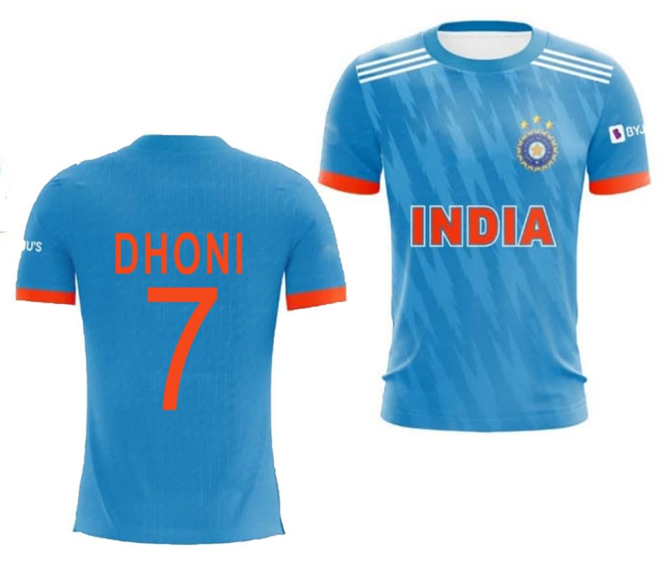Ind ODI Cricket Team Jersey Tshirt 2023-24 MS Dhoni 7-Virat 18,Surya 63,Rohit 45,Hardik 33,Rishabh 17,KL Rahul 1