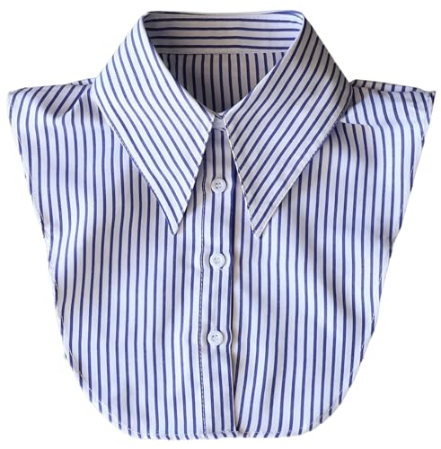 Image of GUZOSJO Blue Striped Detachable Collar Shirt,Dickey Half Blouse False Collar for Lady Girls Men