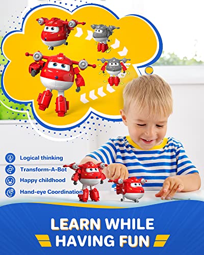 Super Wings 5" Transforming Supercharged Jett Airplane Toys, Action Figure, Airplane To Robot, Season 4 Transformer Toys, Gifts For 3+ Year Old Kids, Toys Plane Vehicle For Preschool Kids Play #TOP1