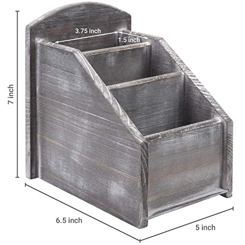 MyGift Rustic Graywashed Wood Remote Control Holder Caddy with 3 Compartments, Living Room Media Storage Organizer, Multipurpose Desktop Supplies Storage Box - Image 5