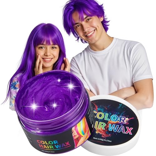 Temporary Purple Color Hair Wax, Washable Hair Dye, DIY Instant Violet Hair Spray for Men Women Youth Kids Girls Boys Teens, for Cosplay Halloween Party Birthday Children's Day, 20g /4.23 Oz (Purple)
