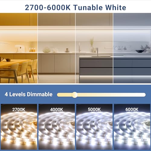 Image of 2 Pack LED Strip Lights Indoor Outdoor Waterproof, 16.5ft 150 LED 2700K-6000K Tunable White Battery Powered LED Strip Lights with Remote USB Dimmable Timer Cuttable for Kitchen Bathroom Yard Pool