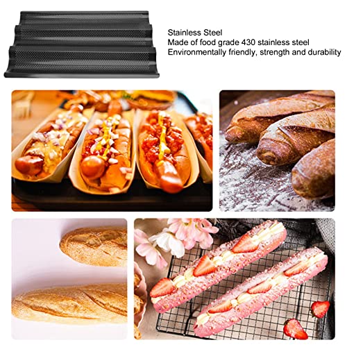 French bread baking pan, Nonstick Perforated Baguette Pan, Baguette pan for baking, 3 Wave Loaves Loaf Bake Mold Toast Perforated Bakers Molding