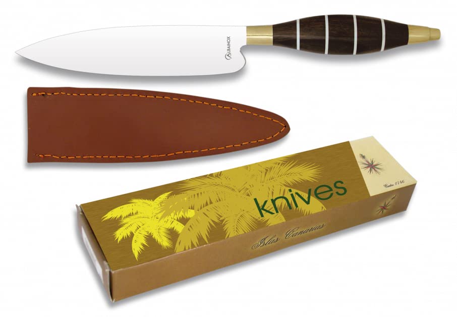Tiendas LGP - Albainox - Cuchillo Canario 17219, Acero Inox. Hoja de 11 cm. Mango de Madera y Funda de Cuero