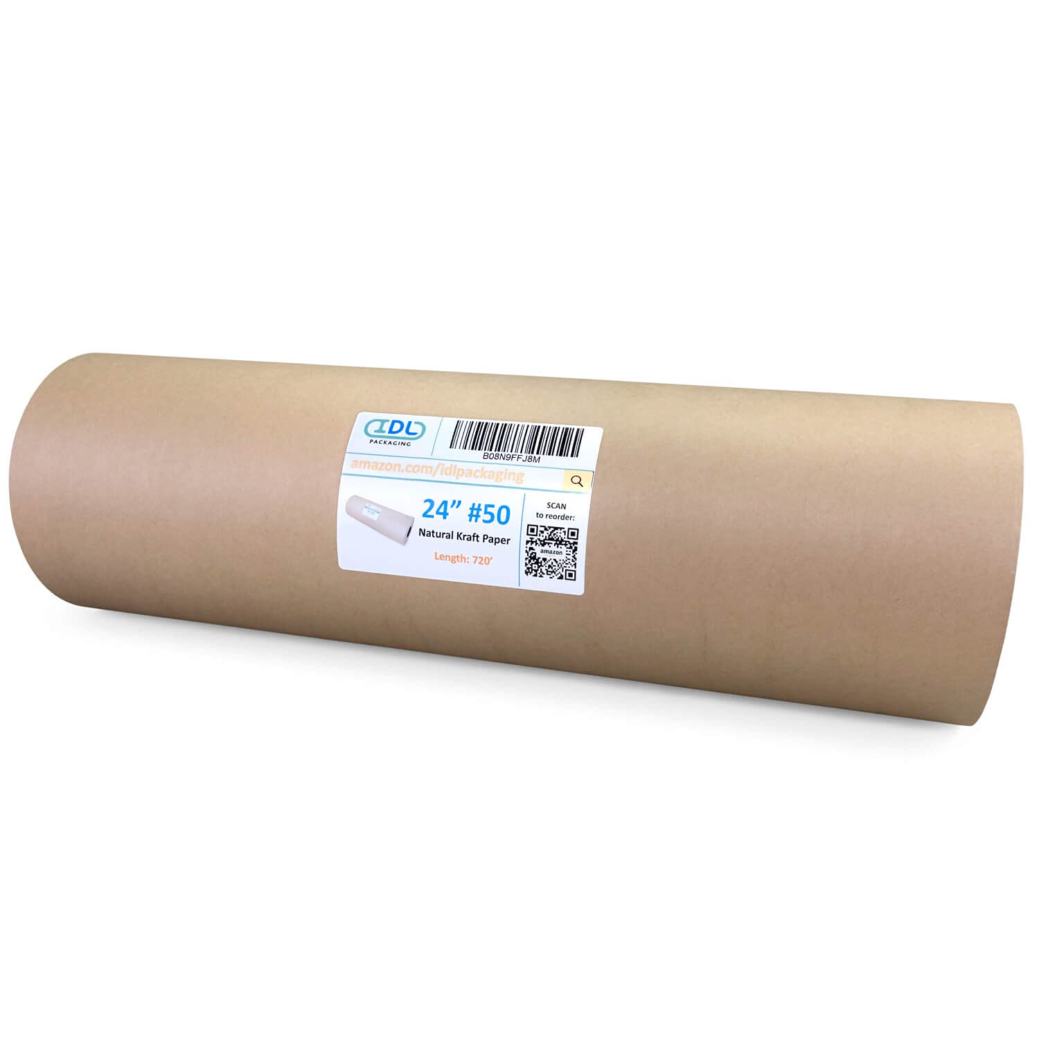IDL Packaging Kraft Paper Roll 24" x 720 feet (8640 inches) Heavy Duty 50 lbs. - Natural Brown Kraft Wrapping Paper for Packing - Perfect Kraft Paper for Void Filling