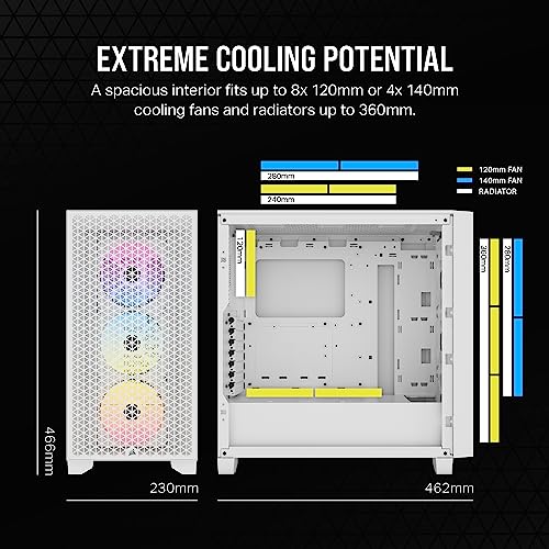 Image of Corsair 3000D RGB Airflow Mid-Tower PC Case - 3X AR120 RGB Fans - Three-Slot GPU Support - Fits up to 8X 120mm Fans - High-Airflow Design - White