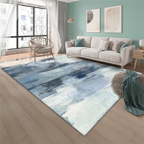 Tapis lavable en machine résistant et doux bleu 160x210 cm