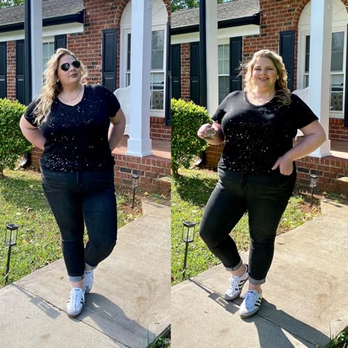 CARCOS Womens Plus Size Tops Basic Summer Shirts Short Sleeve V Neck Tunics Casual T-Shirt Loose Fits XL-5XL2