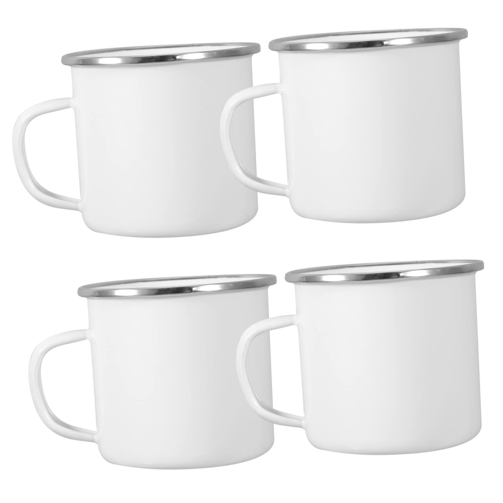 4 Stück-pack Weiße Emaille Campingbecher mit Griff, Groß, Tragbar