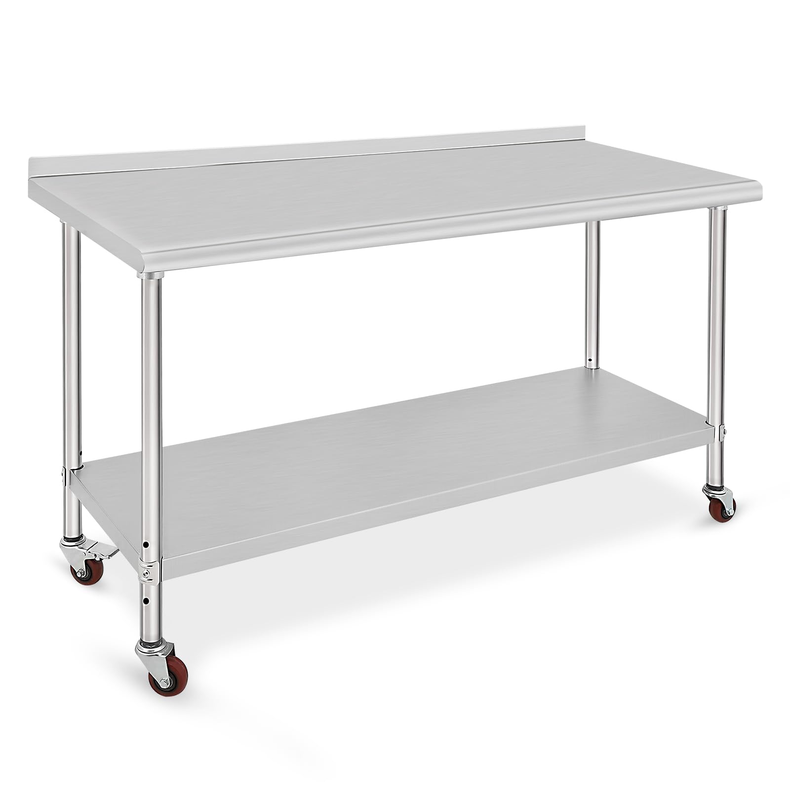 Edelstahl Arbeitstisch Küchenarbeitstisch Edelstahltisch mit Überhängregalen, Gewerblicher Arbeitstisch mit Vereinstellbaren Ablage, Metall Küchenvorbereitungstisch (152x60x89 cm)