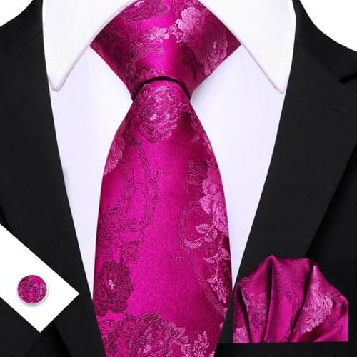 Image of Barry.Wang Flower Ties for Men Silk Woven Floral Tie Sets Necktie Handkerchief Cufflinks Wedding Party