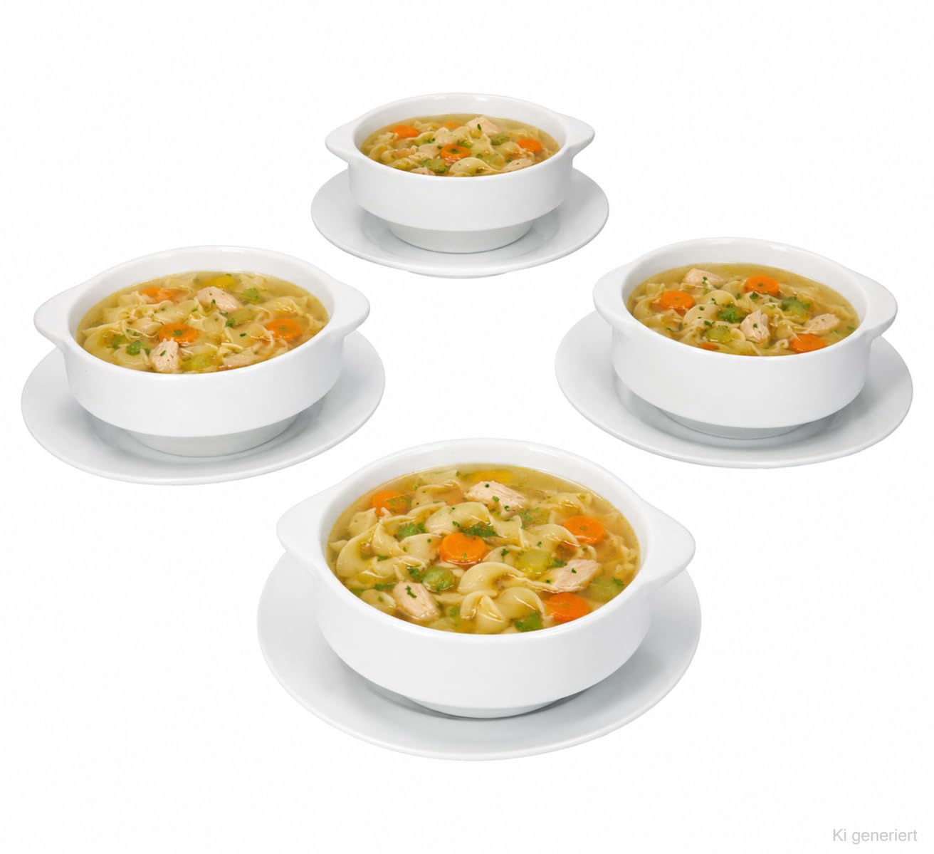 MamboCat STABIL 4er Set Suppentasse mit Untertasse I 350 ml I 4 Personen I Porzellan weiß I Suppenschale mit Henkeln I Bowl für Ramen, Chili, Gulasch, Suppe & Eintopf