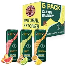 KEY Ketone Drink - Ketones for Energy & Focus, Sugar Free & Low Caffeine from Green Tea with L-Theanine, No Crash or Jitters, All Natural, Lightly Carbonated, Variety Pack Pack of 6