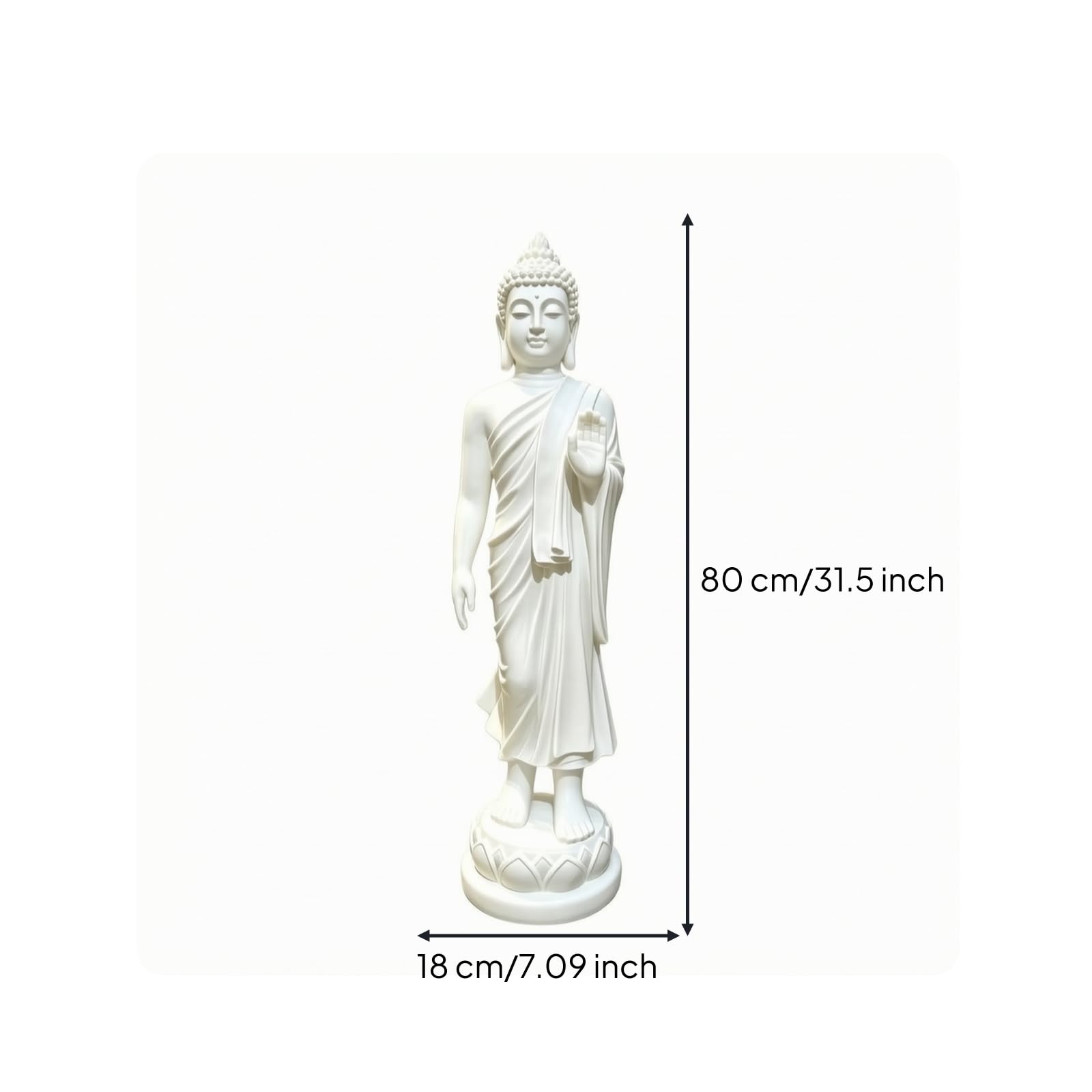 Buddha Statue Shakyamuni Figur Kunstfigur Skulptur aus Harz mit Ruhigem Ausdruck Detailliertem Faltenwurf Und Standfuß für Innenraum Dekoecke Gebetsbereich