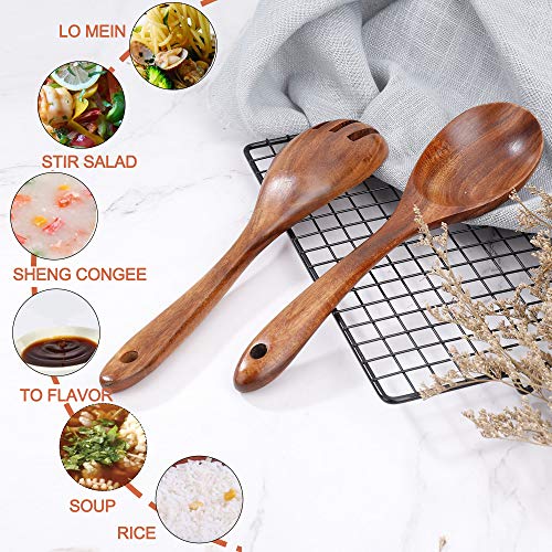 Salade Servers, Houten Salade Serveervork en Lepel Tang Set, Eco-vriendelijke Tosser Bestek Servies Mengen voor Salade, Pasta, Fruit, Keukengerei Herbruikbaar (26cm/ 10,2 inch) - Image 5