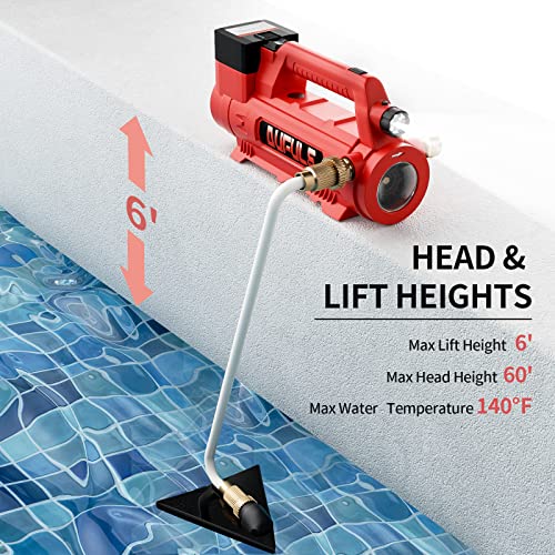 Cordless Water Transfer Pump, 21V 430Gph Electric Portable Battery Powered Hybrid Water Pump, 60Ft Head Height Utility Pump With 4.0Ah Battery, Led Light And Suction Filter For Home, Pool, Garden, Rv #TOP2