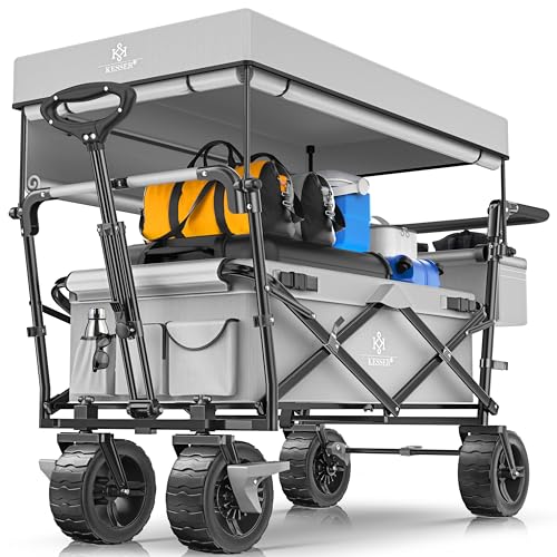 KESSER XXL Bollerwagen faltbar mit Dach GT9000 klappbarer Handwagen bis 150 kg für Kinder Strand Camping & Garten großer Transportwagen mit Hartgummi Rädern Bremsen vorne & hinten + Tragetasche
