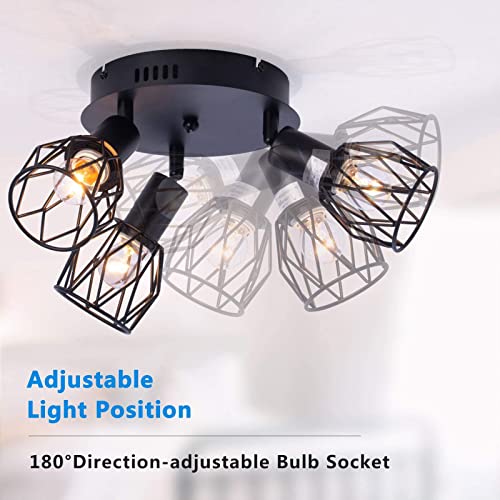 Industrial Semi Flush Mount Ceiling Light, 3-Light Multi-Directional Ceiling Light Fixtures, Vintage Black Metal Wire Cage Farmhouse Pendant Lighting For Kitchen Dining Room Hallway Foyer Bedroom E26 #TOP6