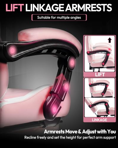 Image of Dowinx Ergonomic Gaming Chair with Footrest & Massage Lumbar, 2D-Linkage Armrests for Computer Chair 330lbs with Headrest Pillow for Office, Home, Streaming and Long Gaming Sessions, Bright Pink