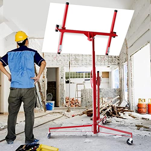Voohek Model 2024 Drywall Lift Panel Hoist, 11 Ft (Max Height) Sheetrock Jack Lifter for Ceiling, Enhance Base and Firm Bound Wire, Lockable Rolling Caster Wheels, Construction Tools, Ruby Red - Thumbnail 2