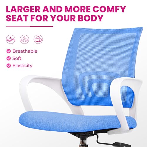 Image of Casa Copenhagen Mesh Mid Back Office /Study /Computer /Revolving /Desk Chair for Work from Home -Metal Base, Height Adjustable Seat - Blue & White Handle