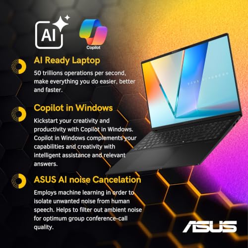 Image of ASUS Vivobook S16 AI Business Laptop, 16 inch 120Hz 3K 2880 x 1800 OLED, AMD Ryzen AI 7 350(>Ultra 7 266V, 5GHz), 1-Zone RGB Backlit, FHD IR Webcam, Windows 11 Home, Neutral Black(16GB DDR5 RAM | 1TB SSD)