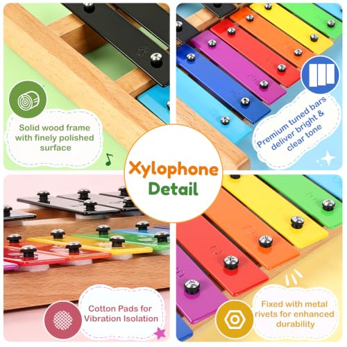 Image of lotmusic Xylophone for Kids,Glockenspiel Xylophone 27 Note Percussion Kit Musical Instruments with Soogbook & Carry Bag for Toddlers Adults, Birthday Educational Gift Colorful Metal Keys